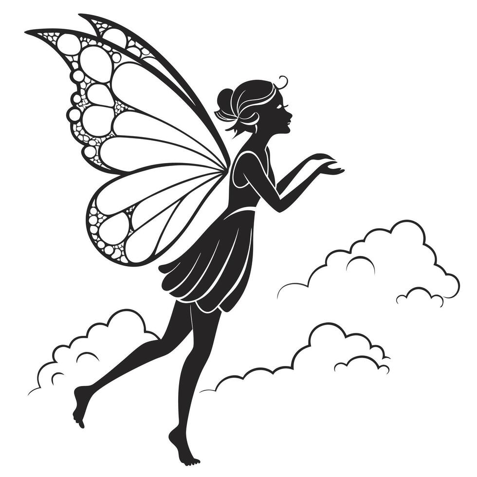 Fairy Silhouette Flying Among Clouds vector