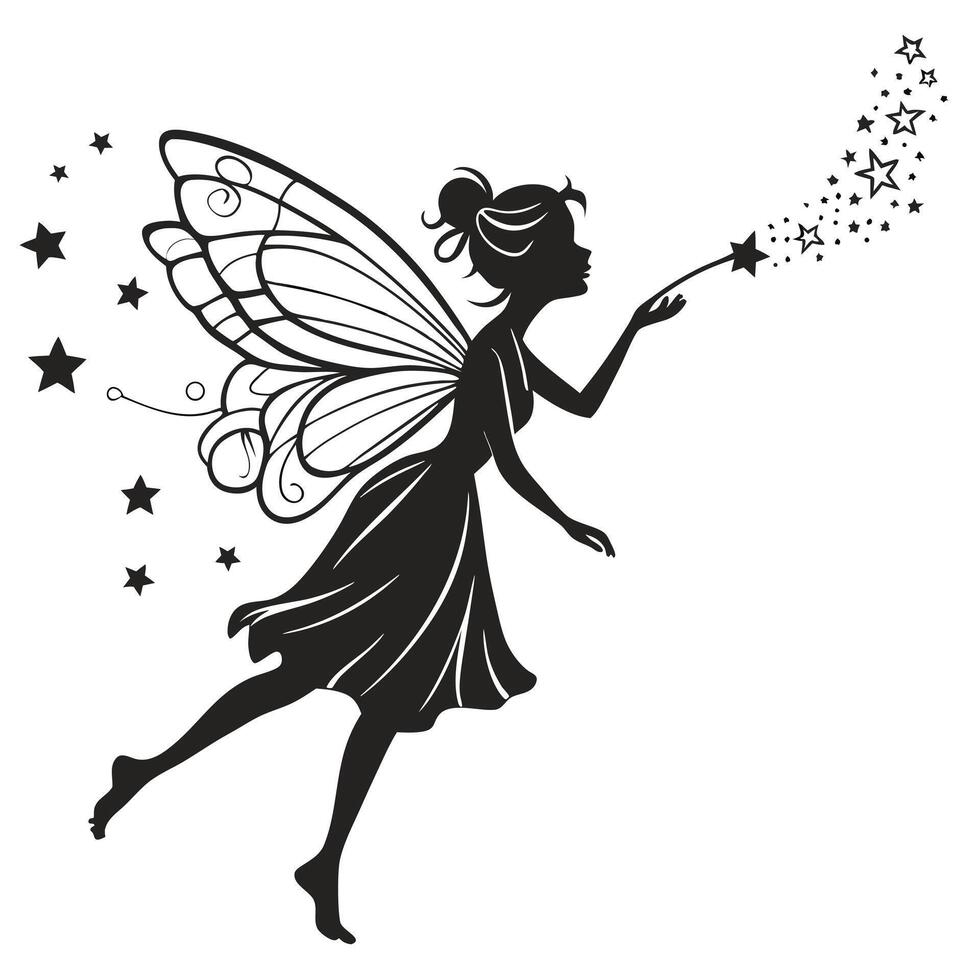 Fairy Silhouette With Stars And Magic vector