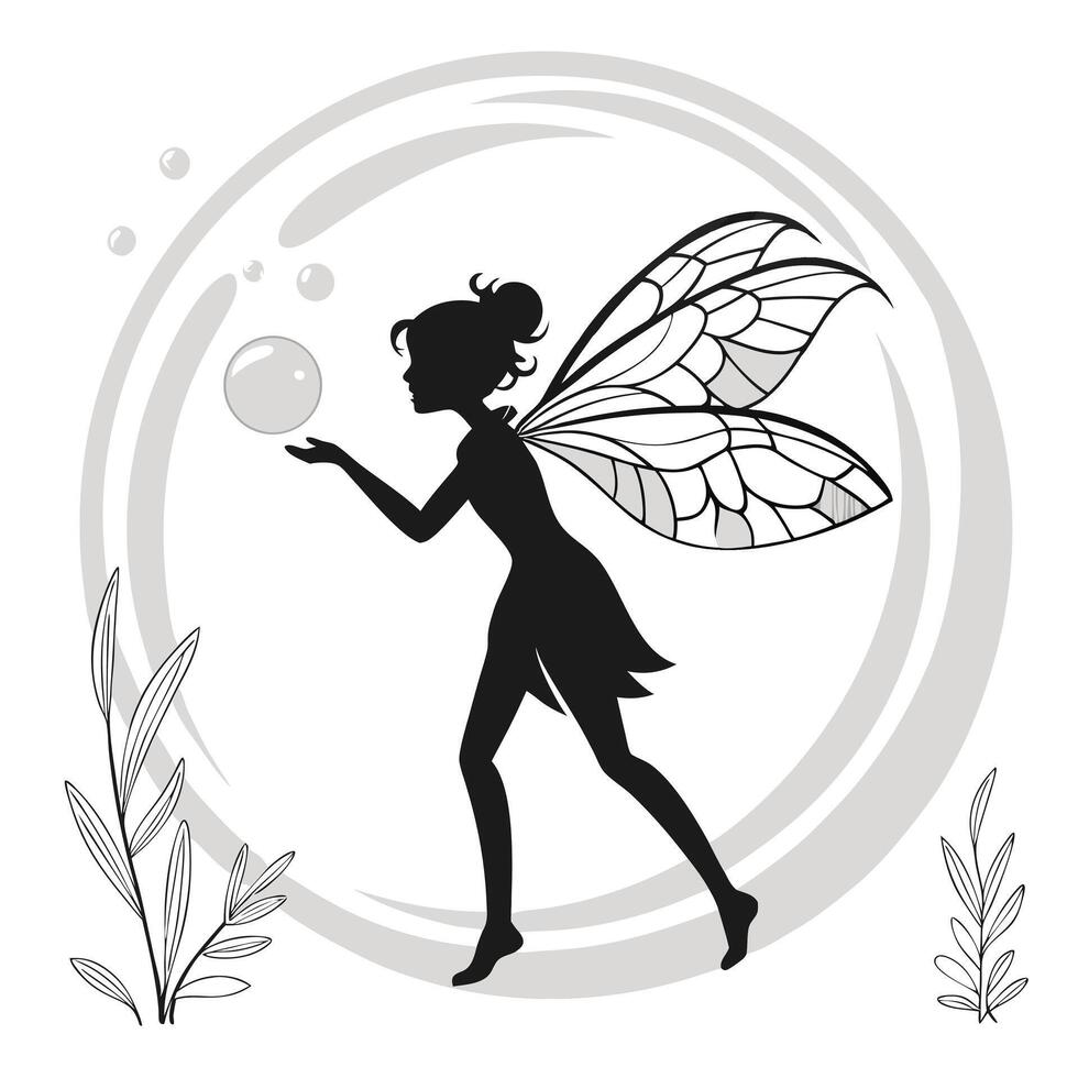 Fairy With Bubbles Silhouette Illustration vector