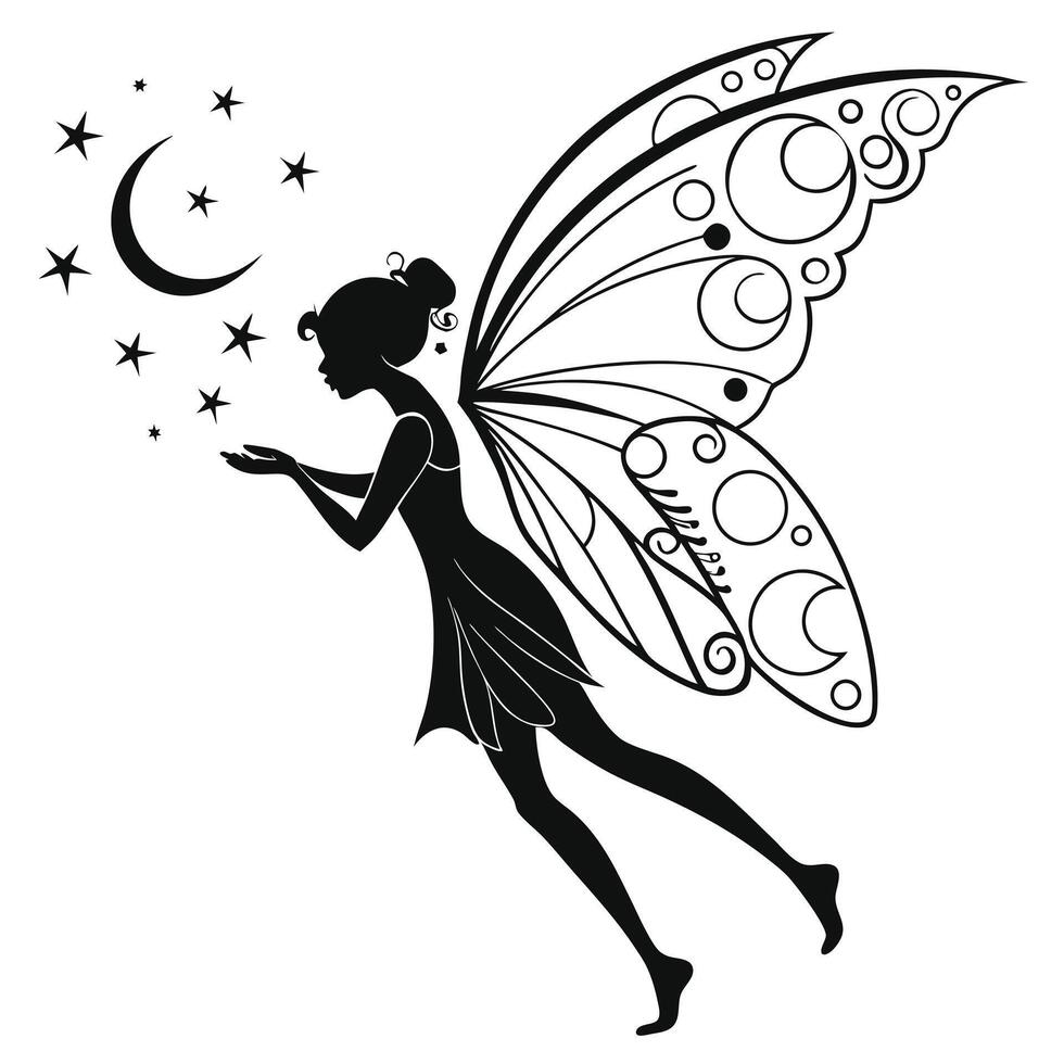 Fairy Silhouette Moon Stars Whimsical Design vector