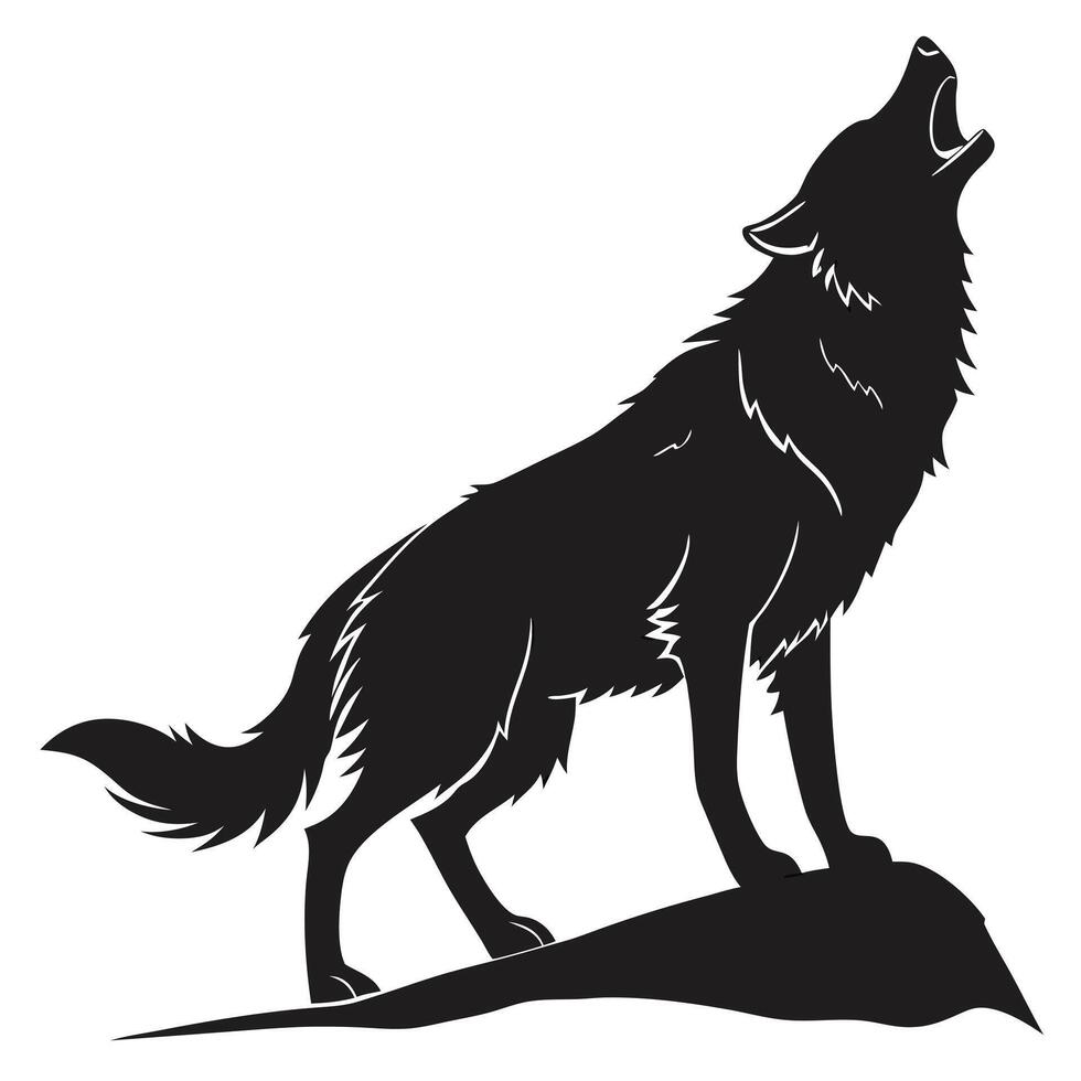 Howling Wolf Standing On Rock Silhouette vector