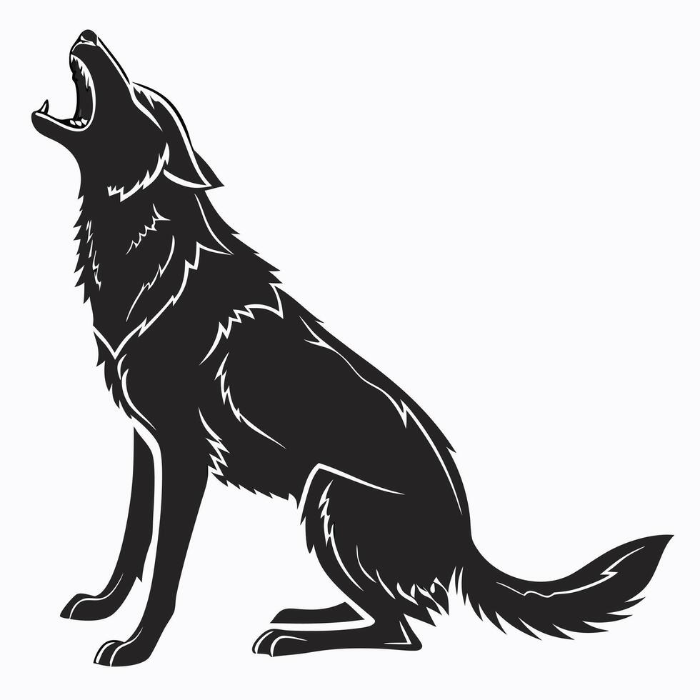 Howling Wolf Silhouette Animal Illustration vector