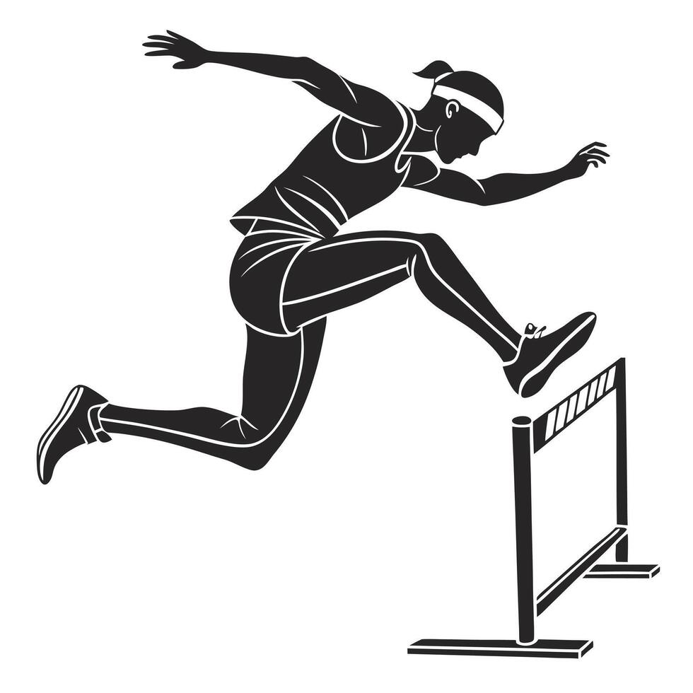 Hurdle Jumper Athlete In Silhouette Style vector
