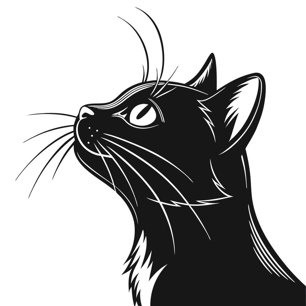 Graphic Black Cat Looking Upwards vector