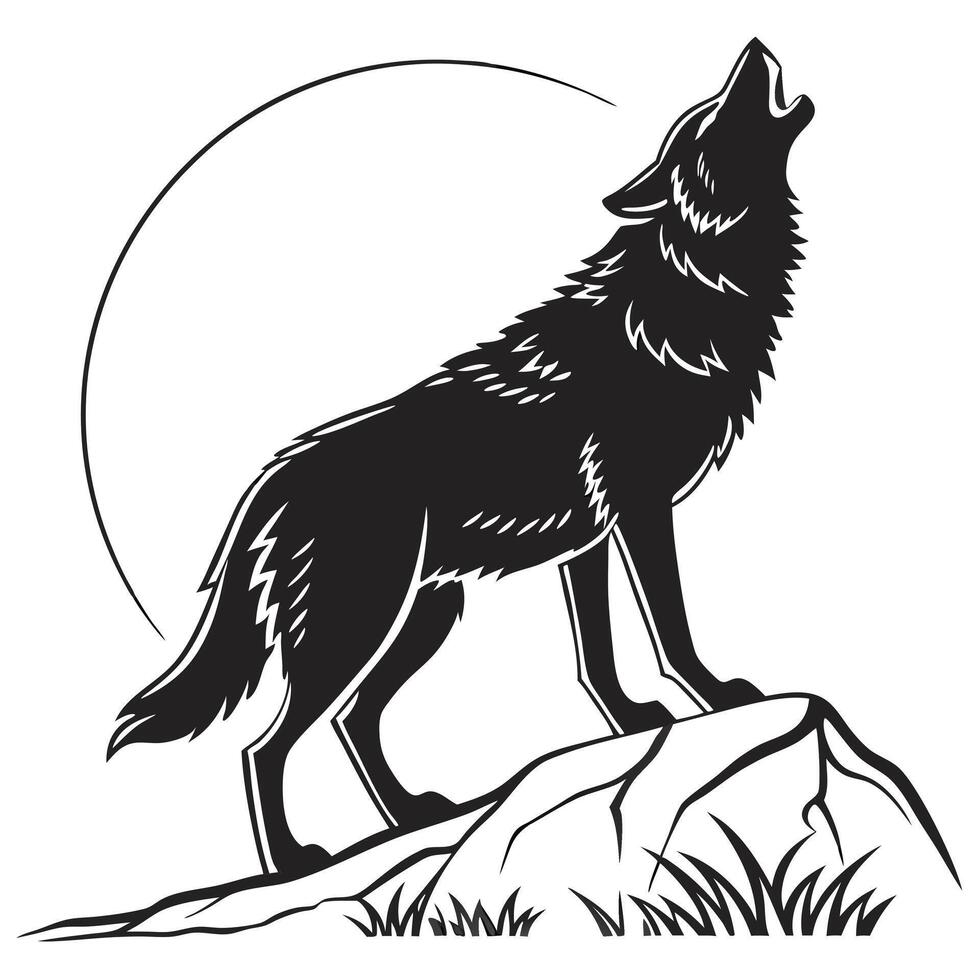 Howling Wolf Under Crescent Moon Illustration vector