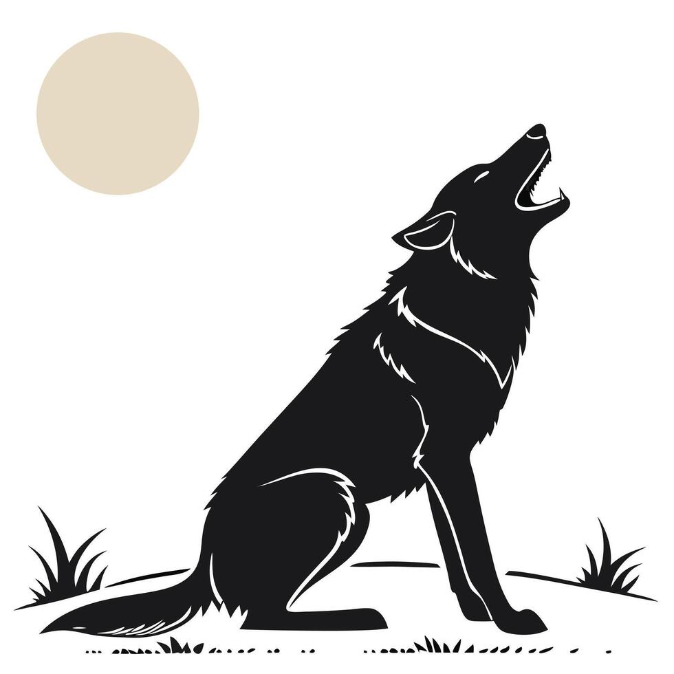 Howling Wolf Silhouette Illustration Full Moon vector