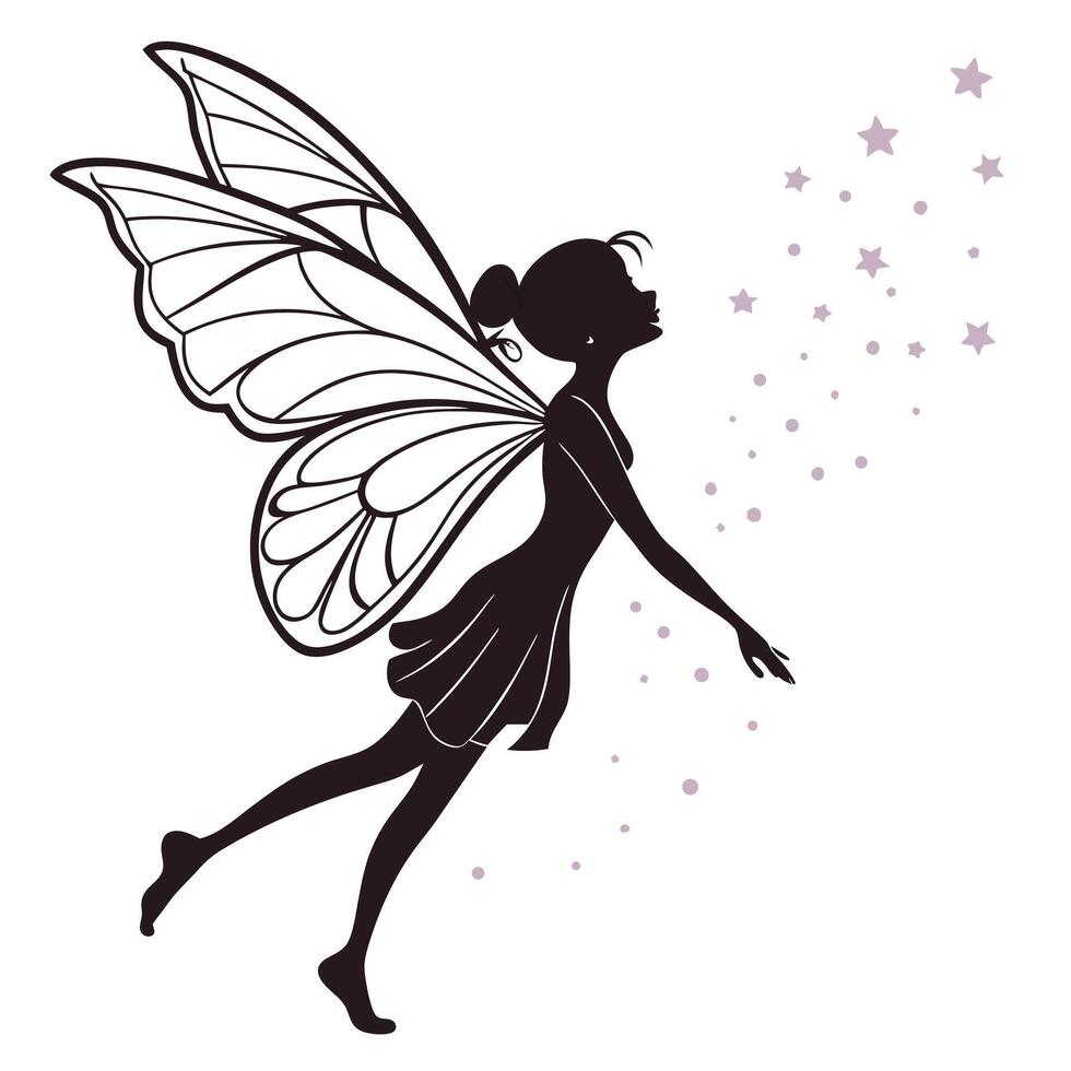 Flying Fairy Silhouette With Stars vector