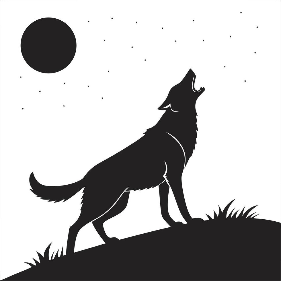Howling Wolf Silhouette With Moon Stars vector