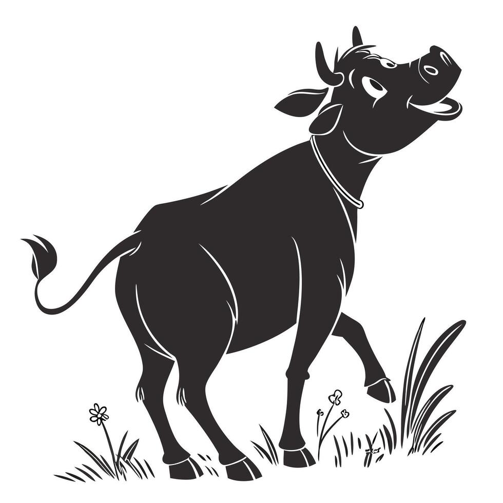 Happy Cartoon Cow Silhouette Illustration vector