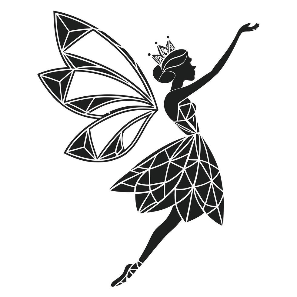 Geometric Fairy Silhouette With Crown Design vector