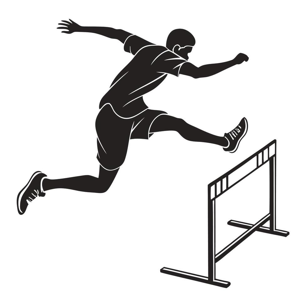 Hurdler Athlete Jumps Over Hurdle Silhouette vector