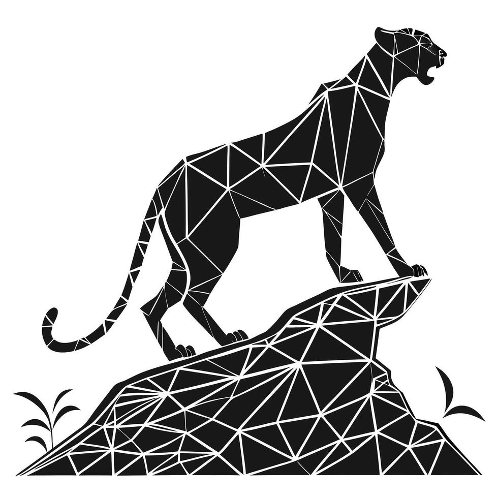 Geometric Panther Silhouette On Rock Outcrop vector