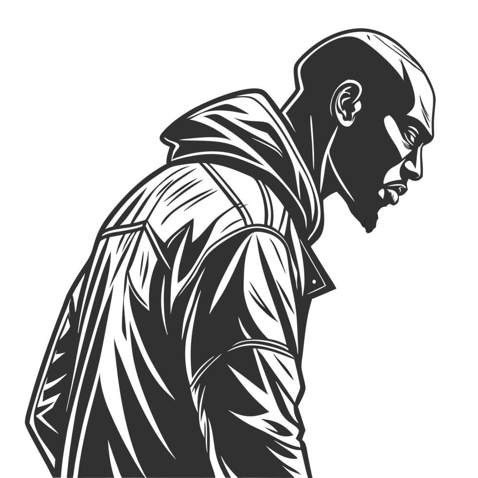 Hooded Man Graphic Silhouette Looking Down vector