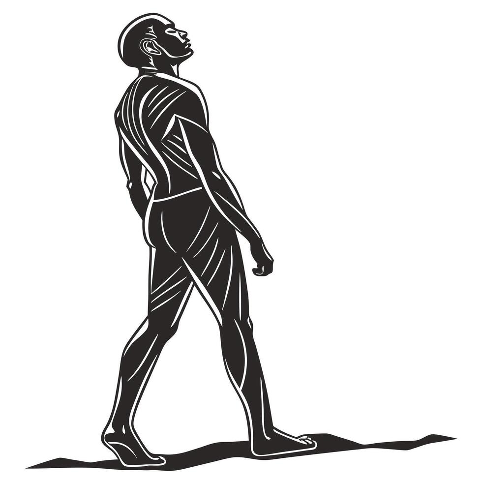 Man Looking Upwards Black And White vector