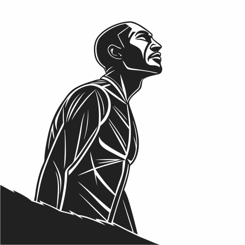 Man Looking Up Monochrome Illustration vector