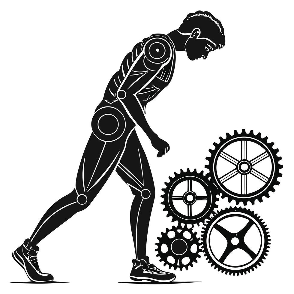 Mechanical Man Overwhelmed By Mechanical Gears vector