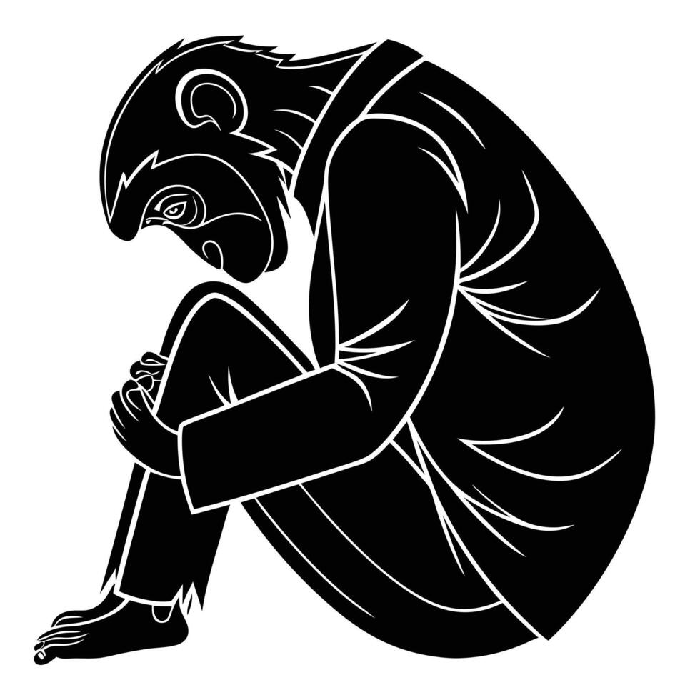 Man Curled Up Black And White vector