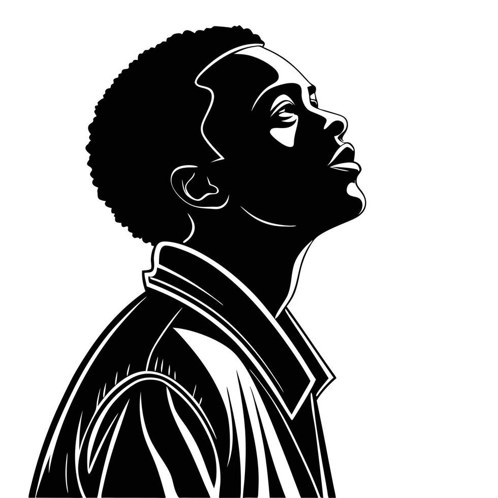 Man Looks Upward Black And White vector