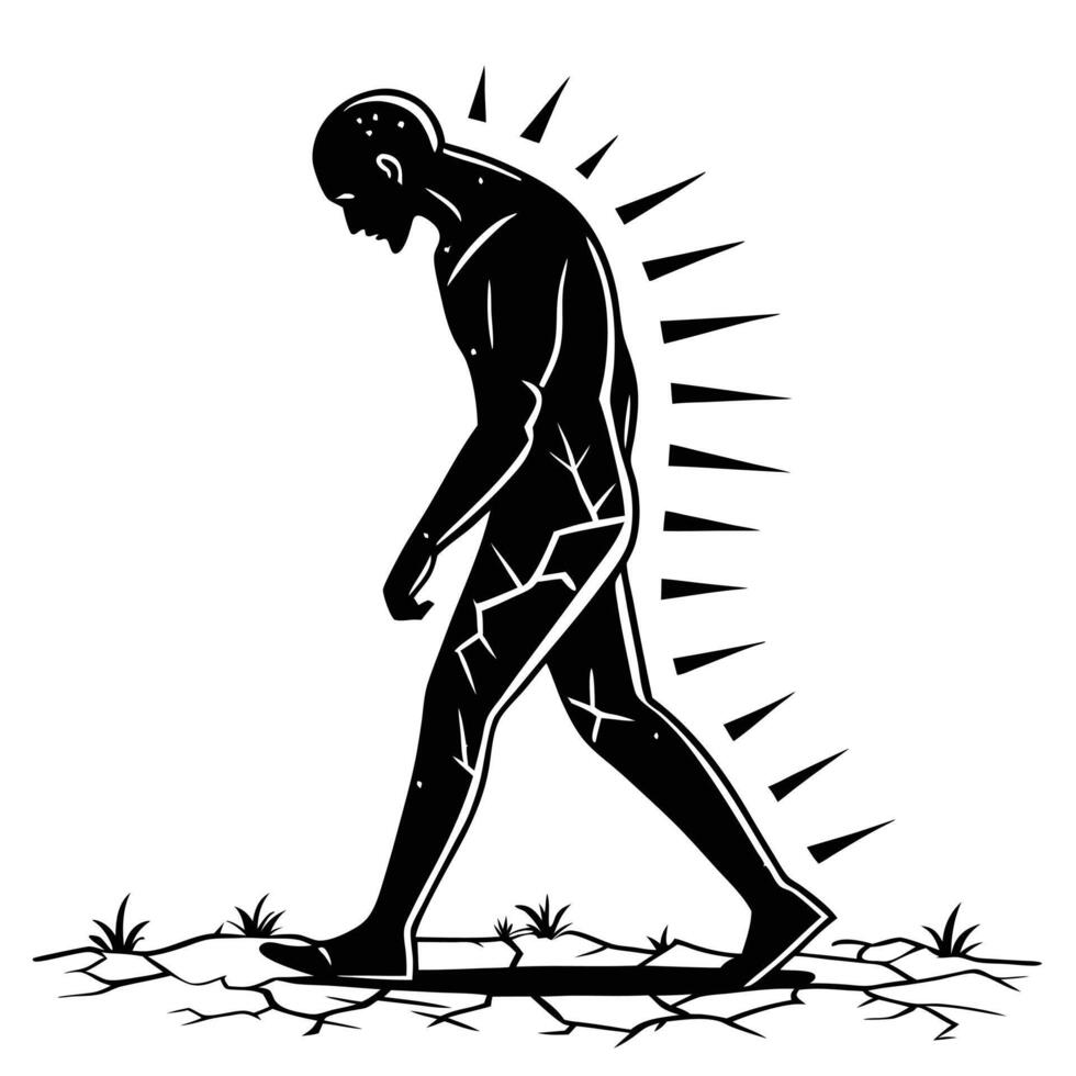 Man Walking With Burden Monochrome Illustration vector