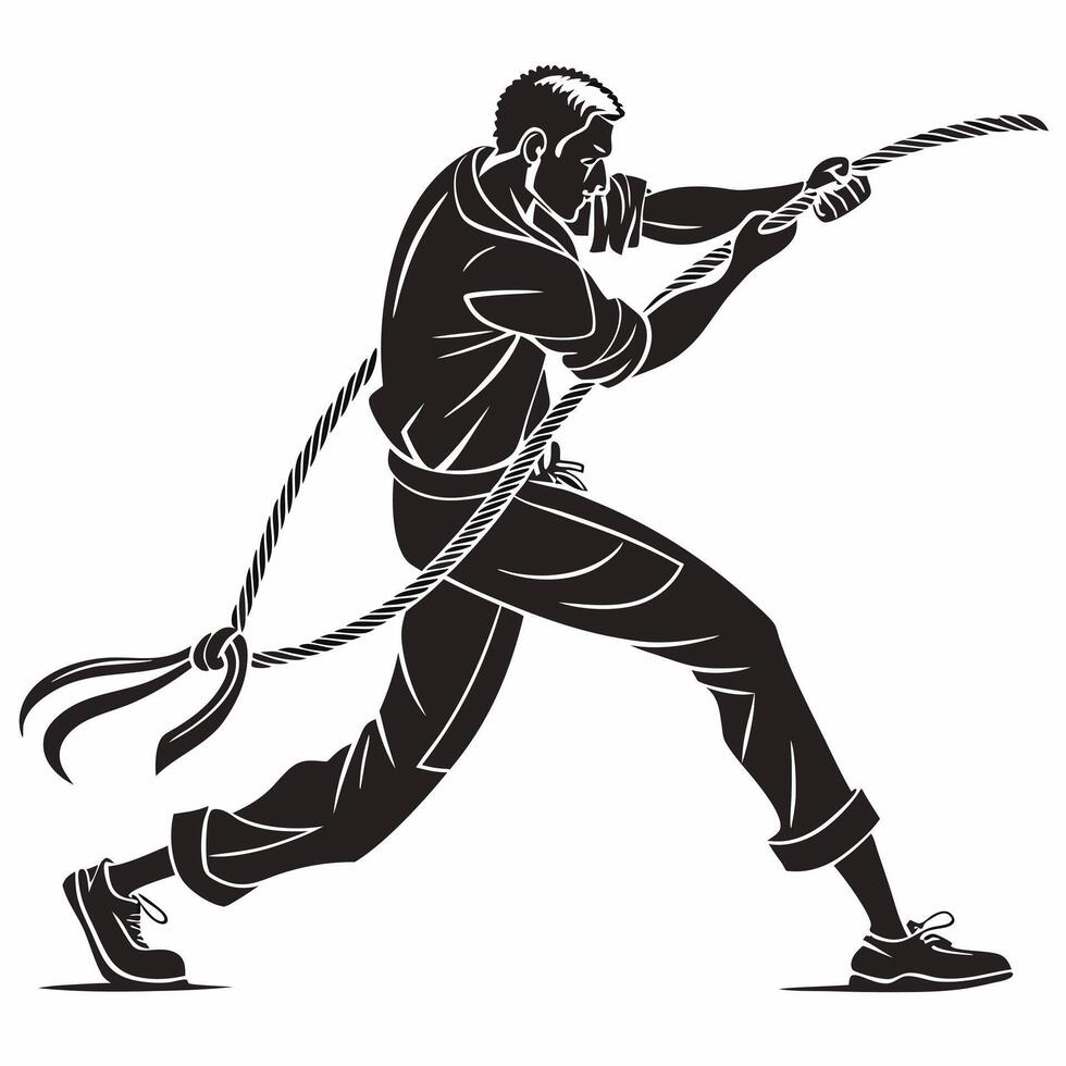 Man In Rope Pulling Activity Silhouette vector