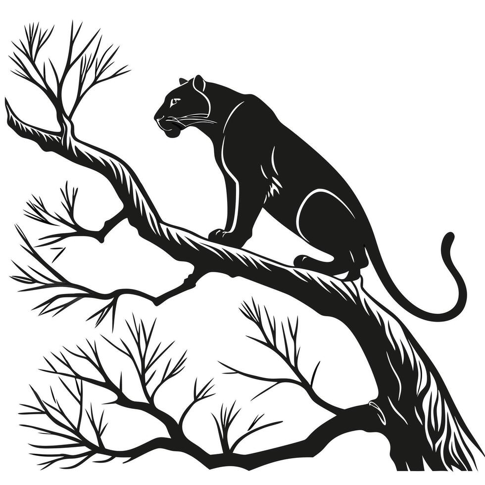 Panther On Tree Branch Silhouette vector