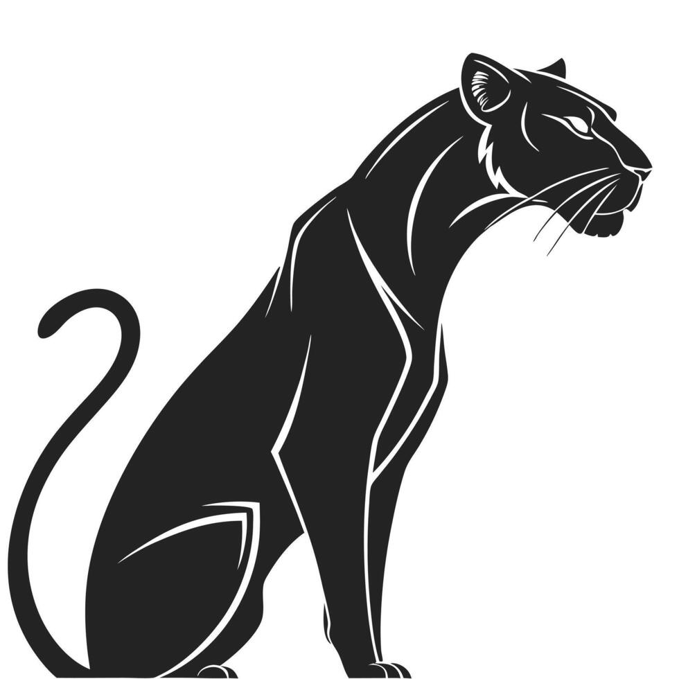 Panther Black Silhouette Seated Profile View vector