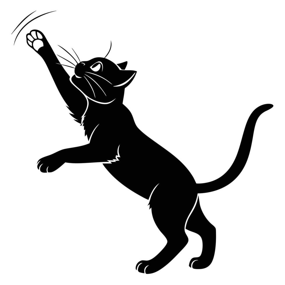 Playful Black Cat Reaching Upward Silhouette vector