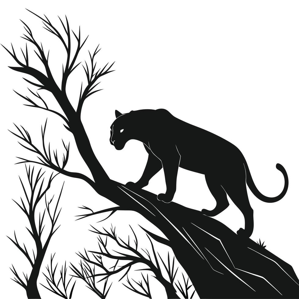 Panther Silhouette Climbing Tree Graphic vector