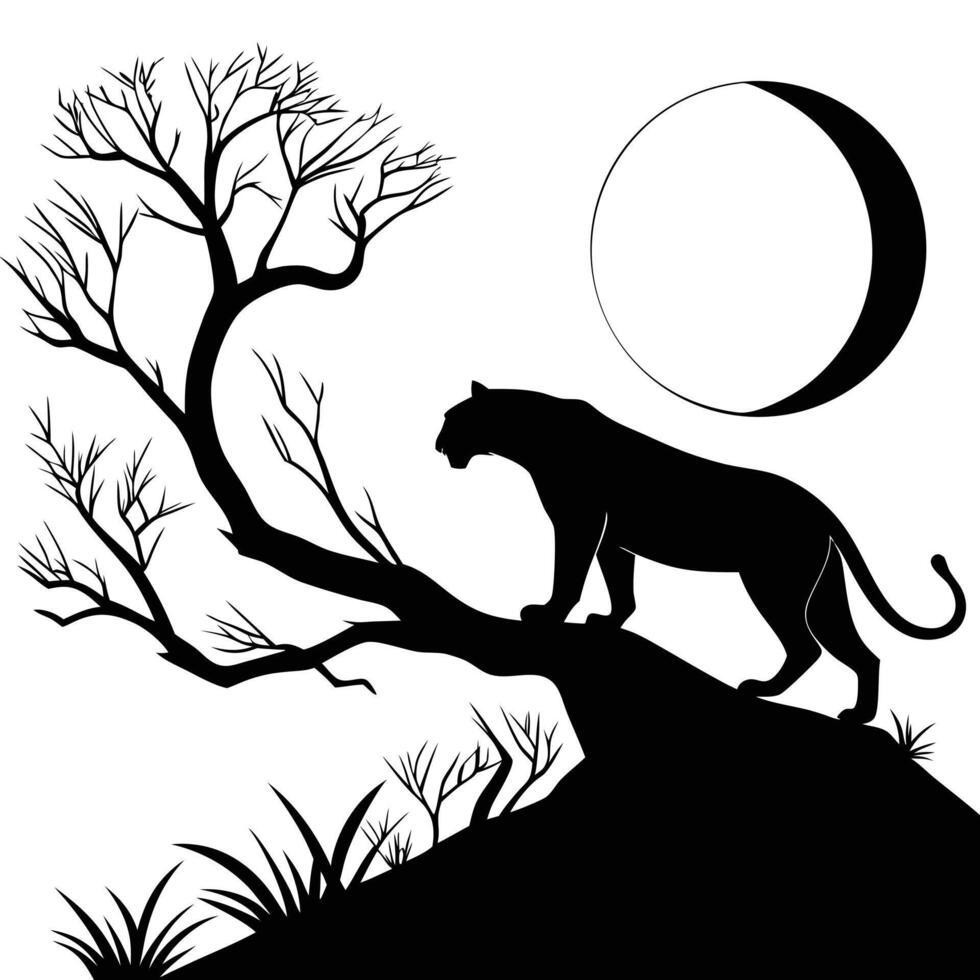Panther On A Branch Under Moon vector