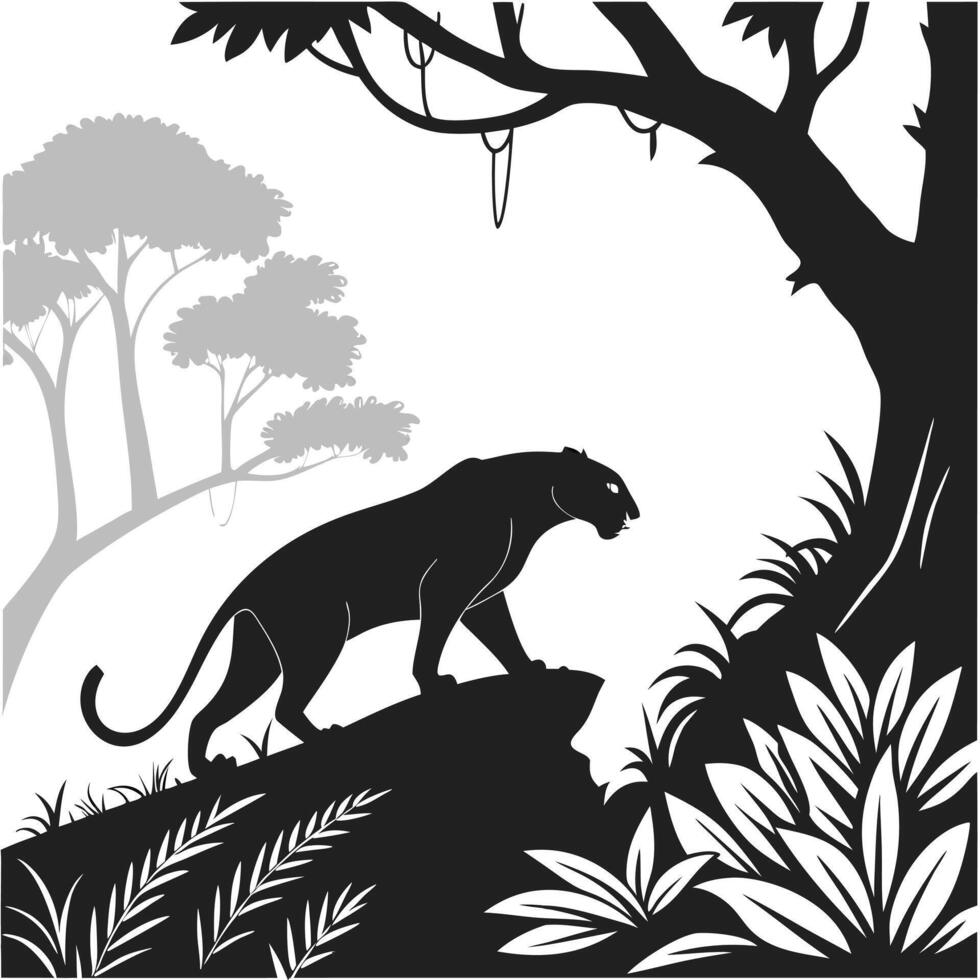 Panther In Jungle Silhouette Graphic vector