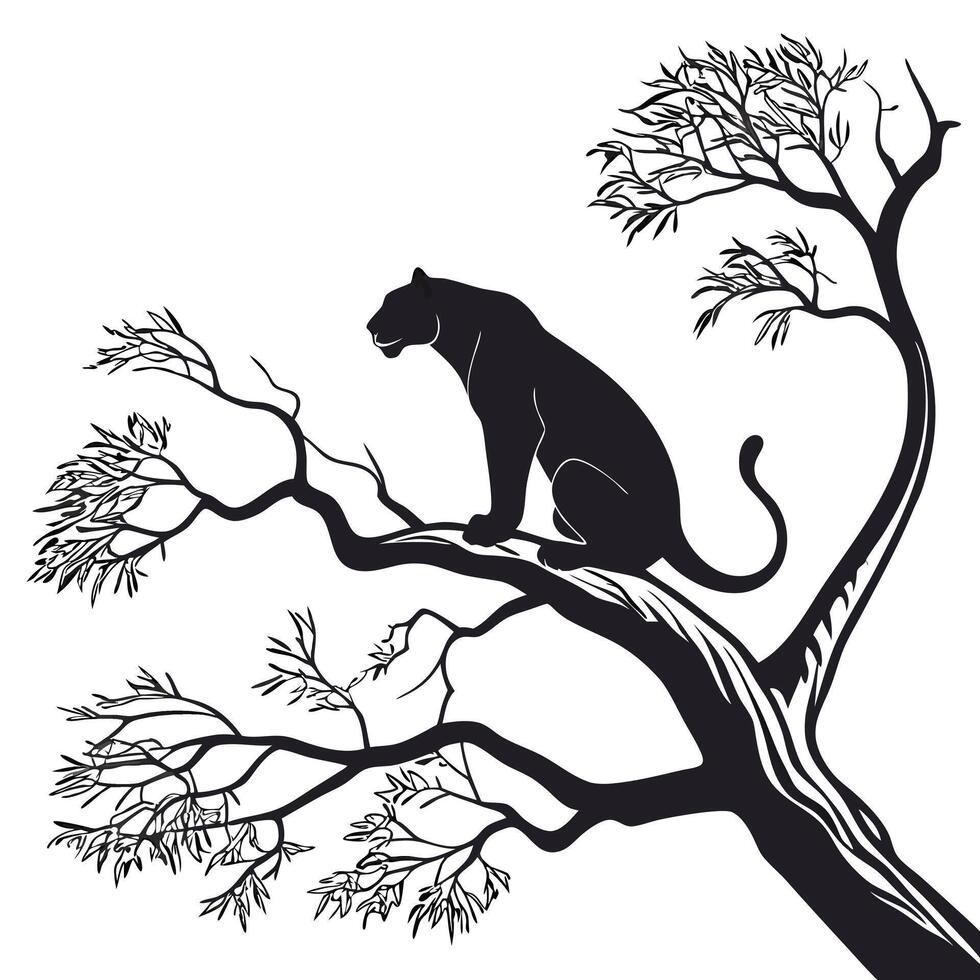 Panther Silhouette On Tree Branch vector