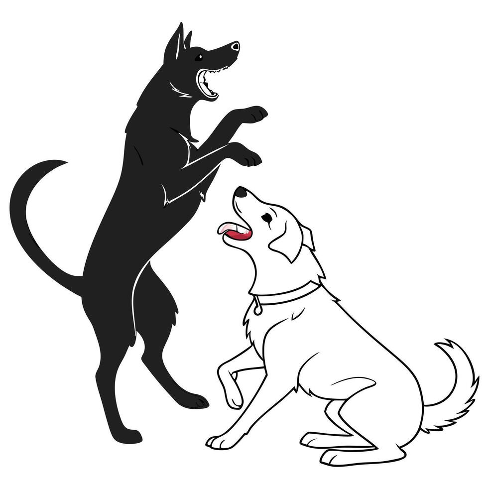 Playful Dogs Illustration Line Art Style vector