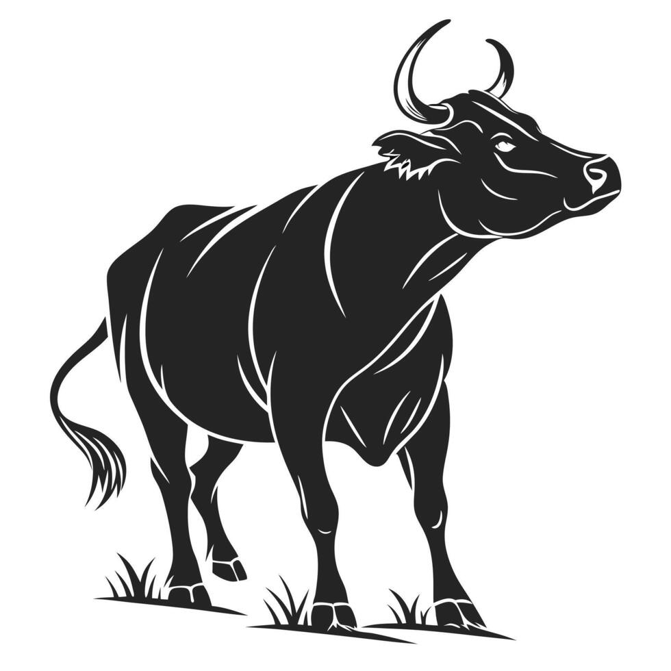 Monochrome Silhouette Of A Strong Bull vector
