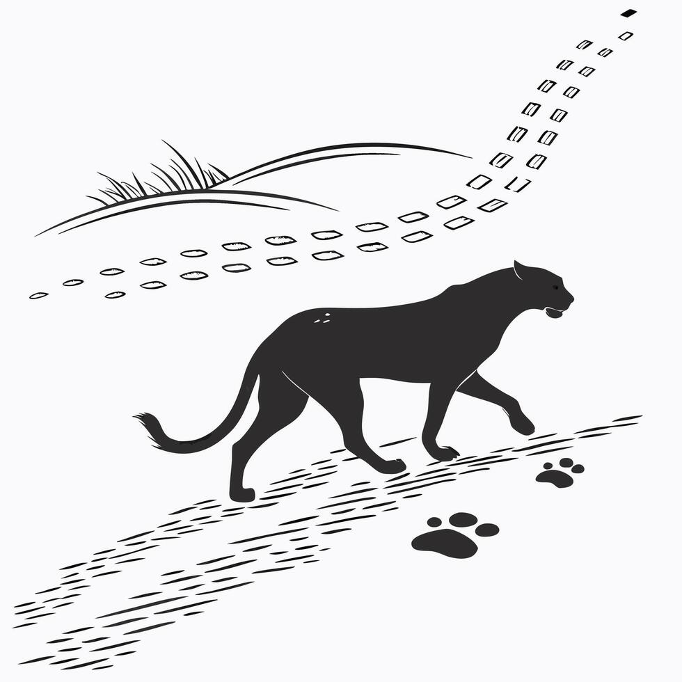 Panther Silhouette Following Different Trail Types vector