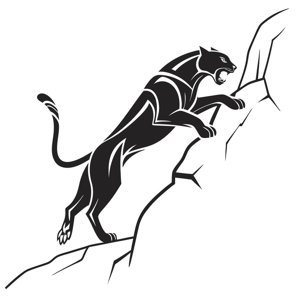 Panther Climbing On A Rocky Cliff vector