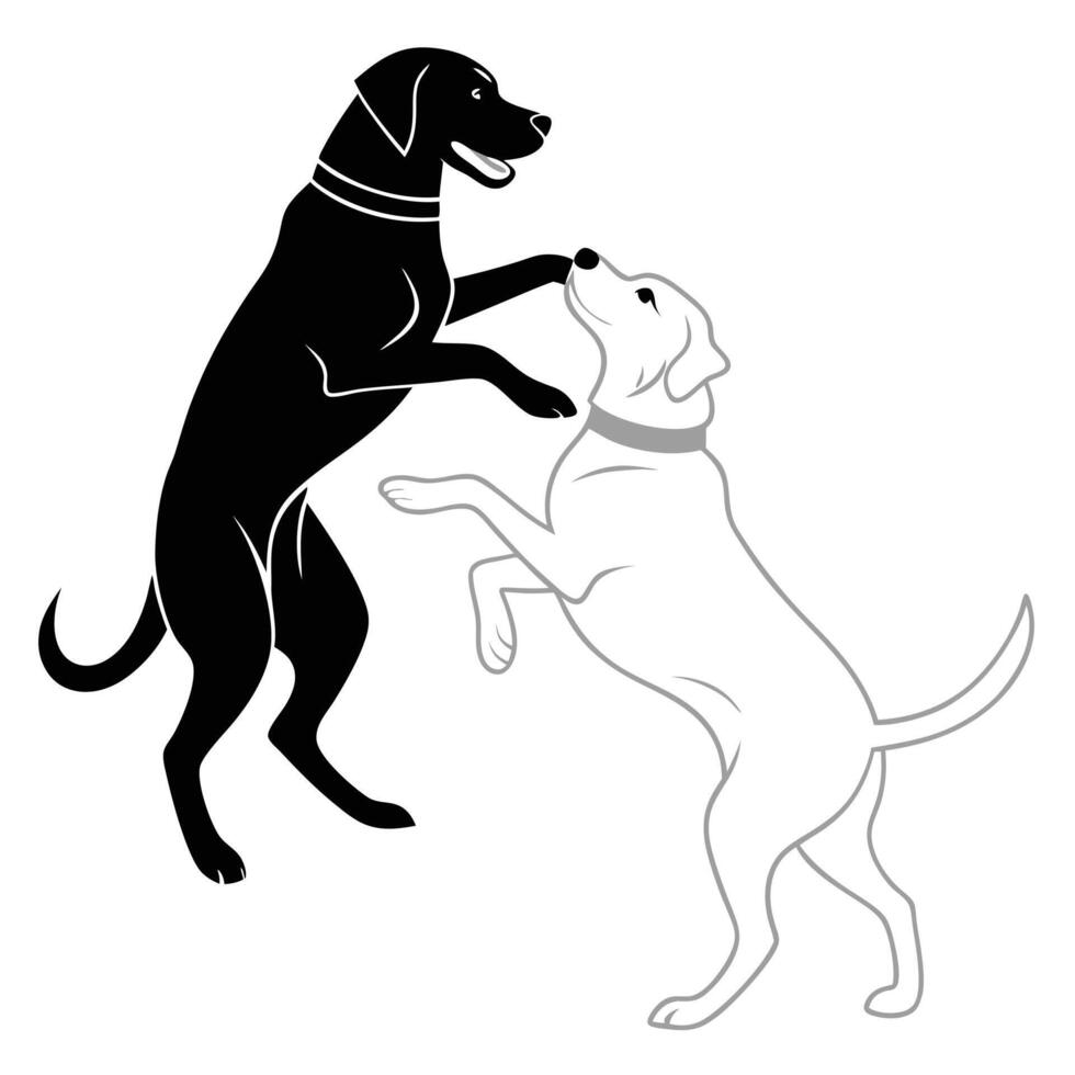 Playful Dogs Black And White Graphic vector