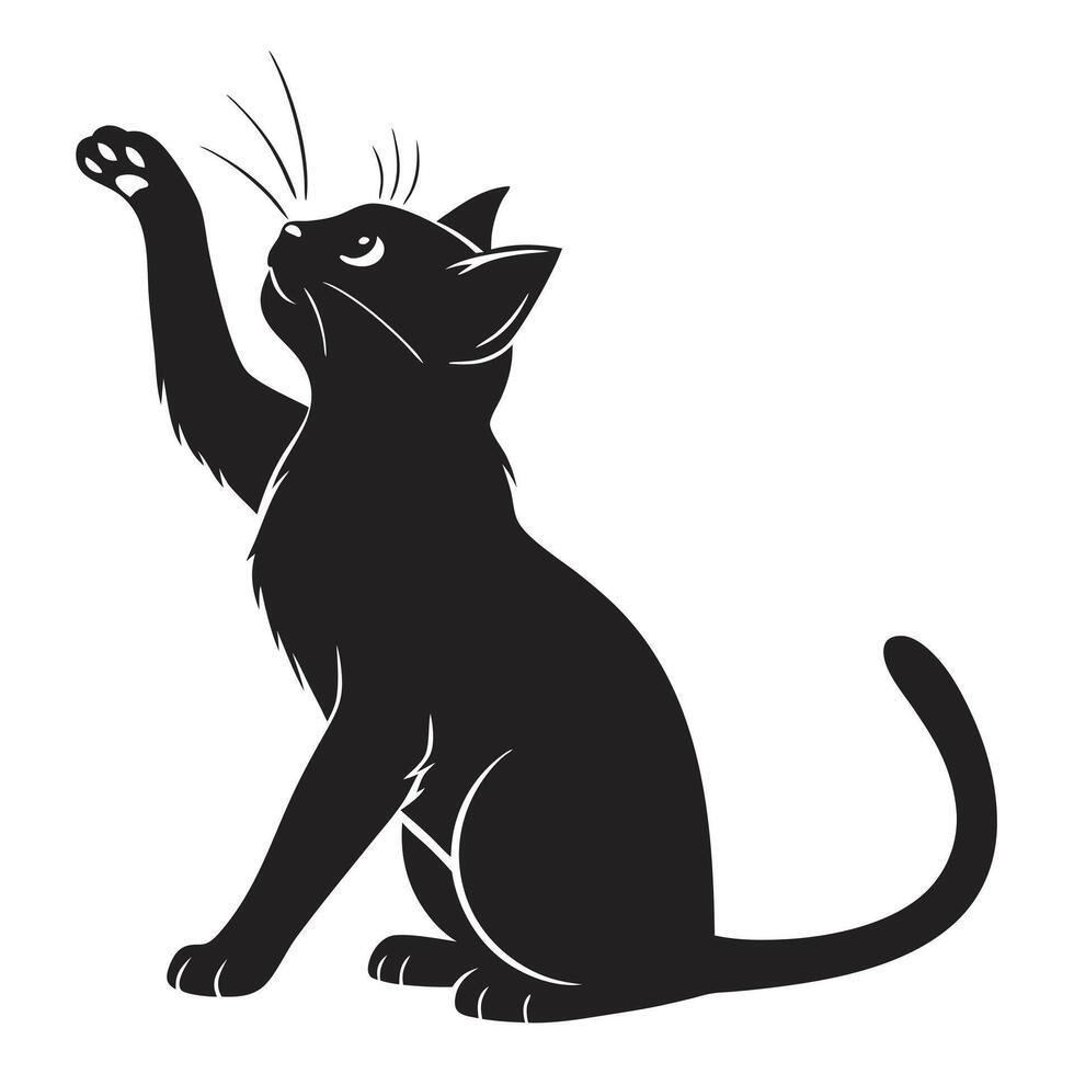 Playful Silhouette Cat Reaching Upward Graphic vector