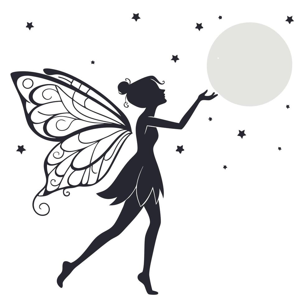 Silhouette Fairy Reaching For The Moon vector