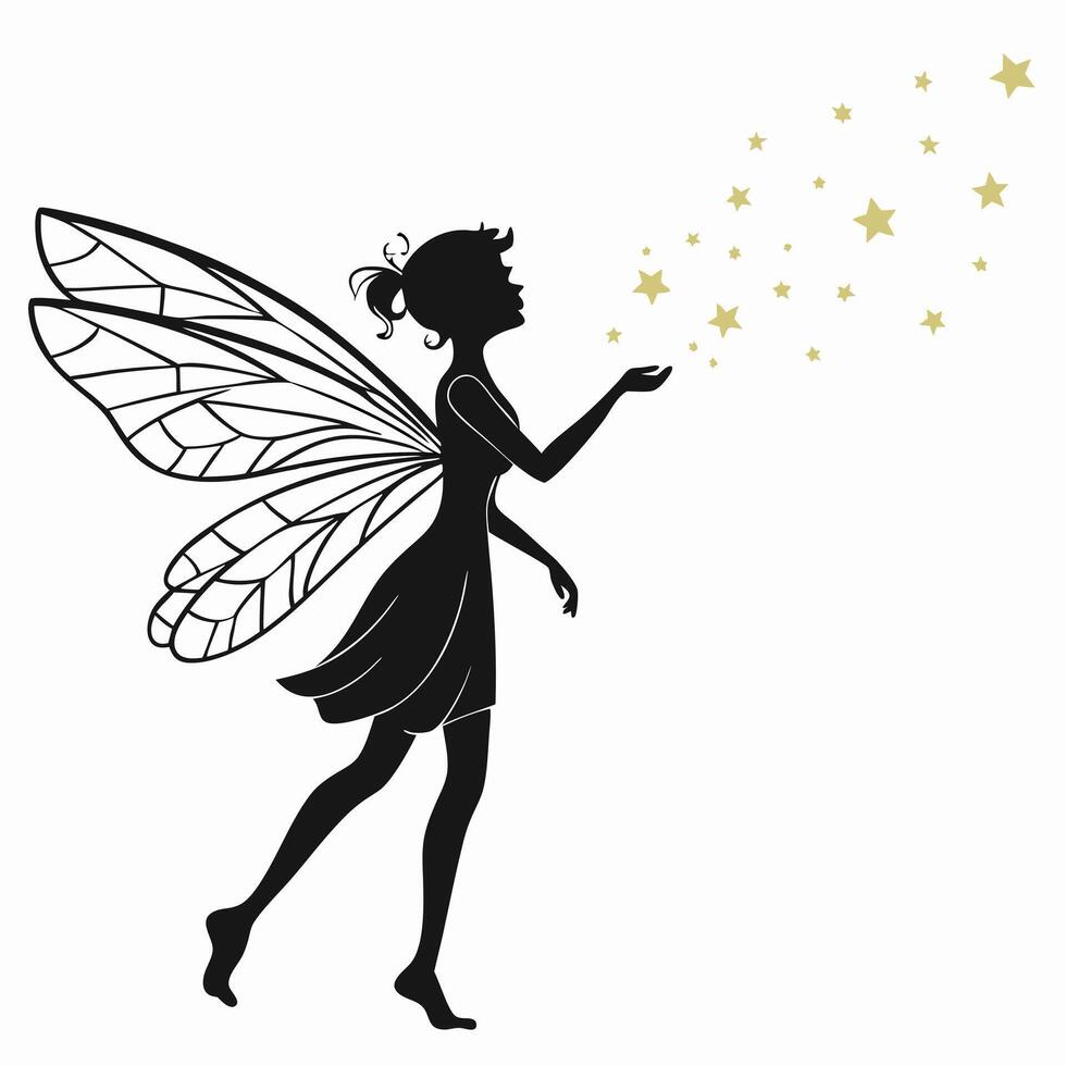 Silhouette Fairy Blowing Stars Art vector