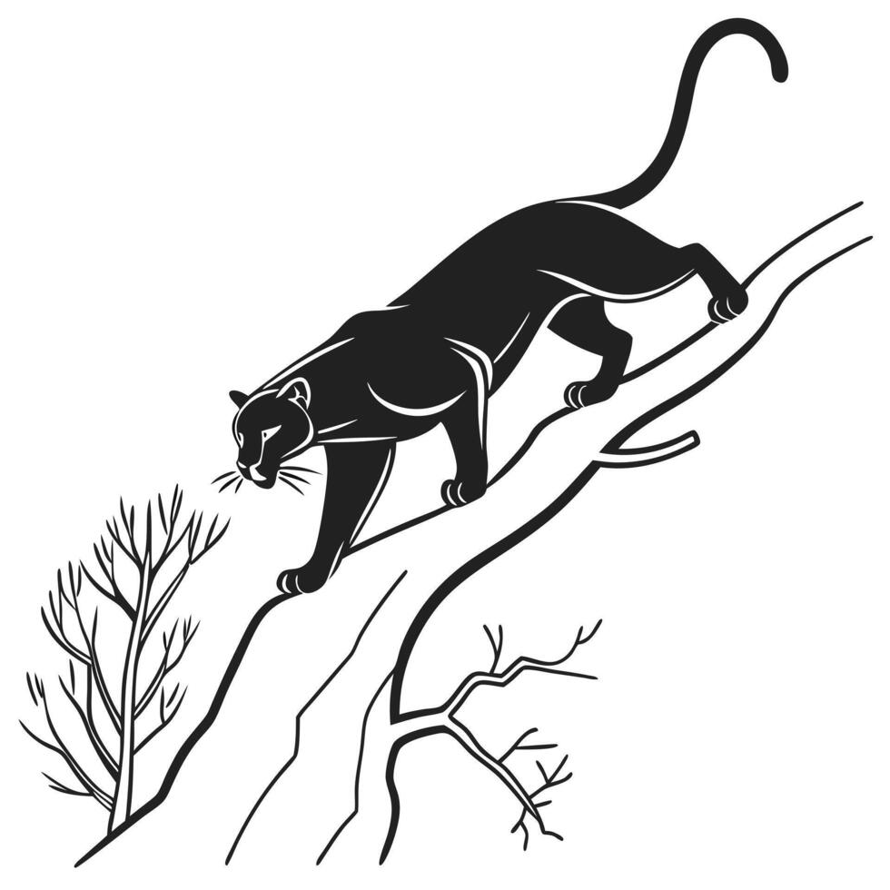 Silhouette Black Panther On Tree Branch vector