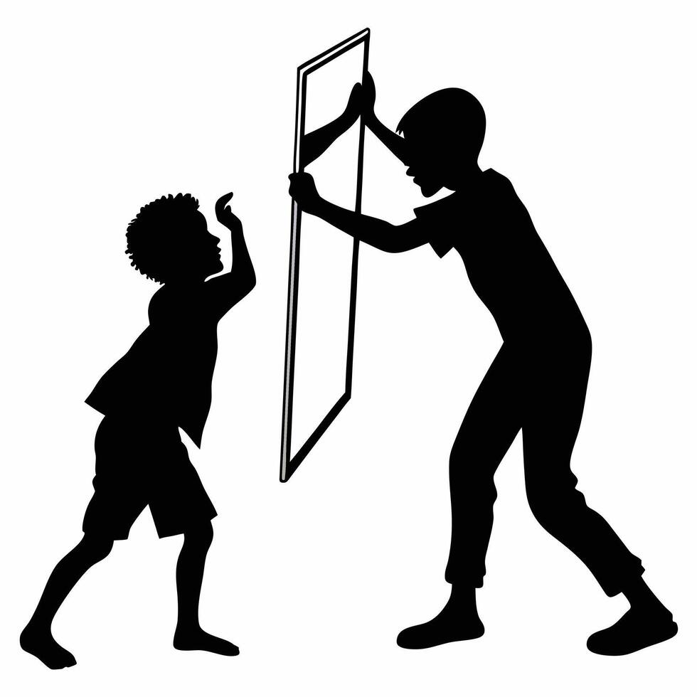 Silhouette Boys Playing With Window vector