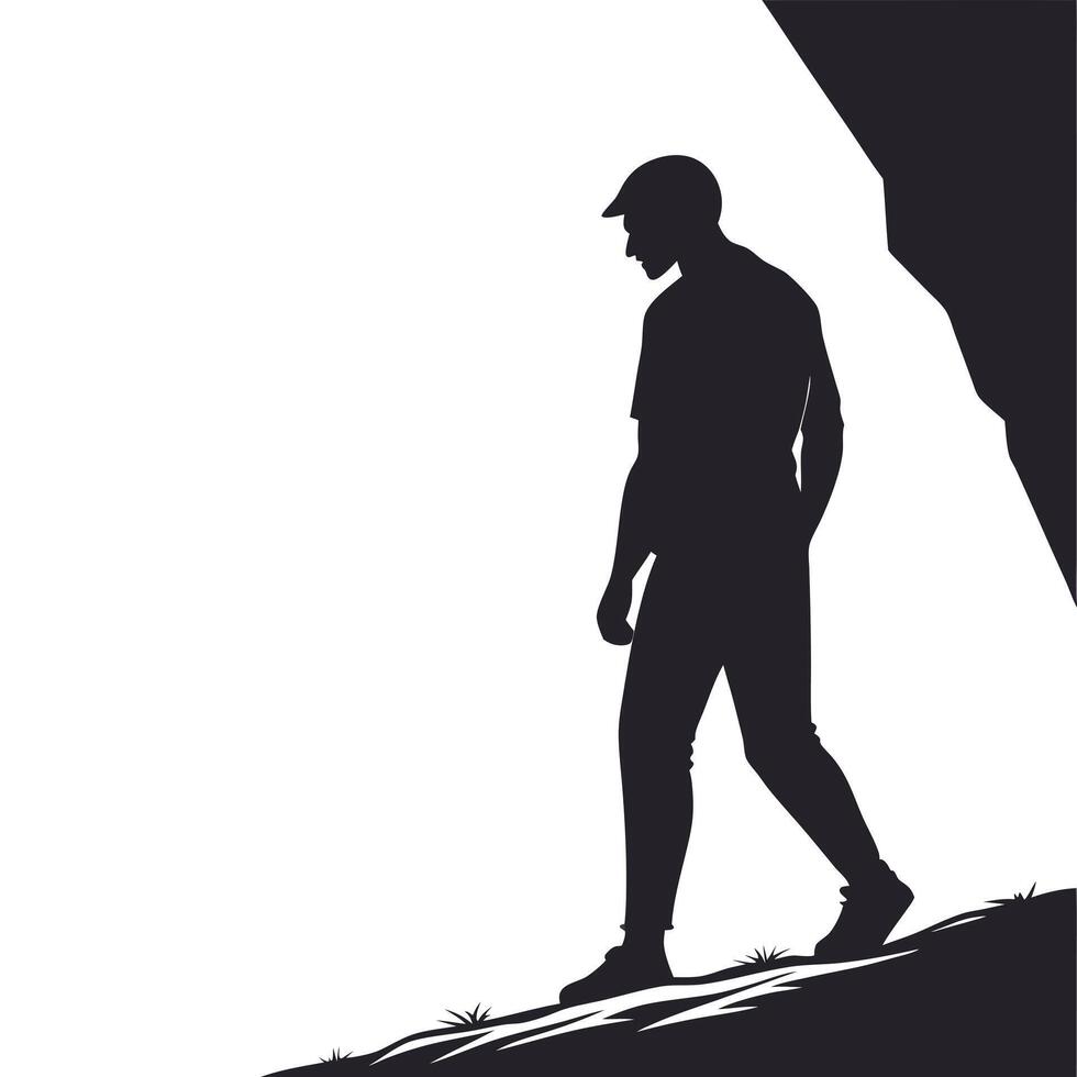 Silhouette Man Hiking Rocky Landscape Illustration vector