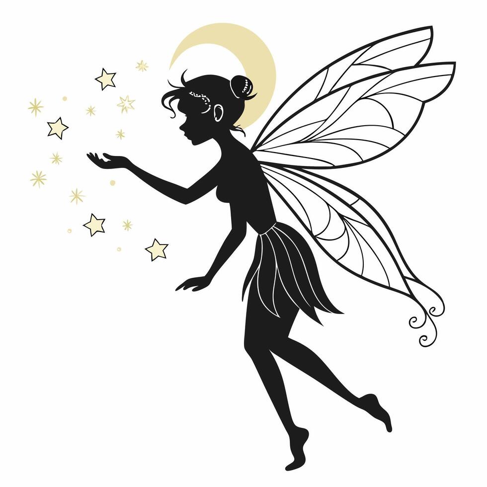 Silhouette Fairy With Stars And Moon vector