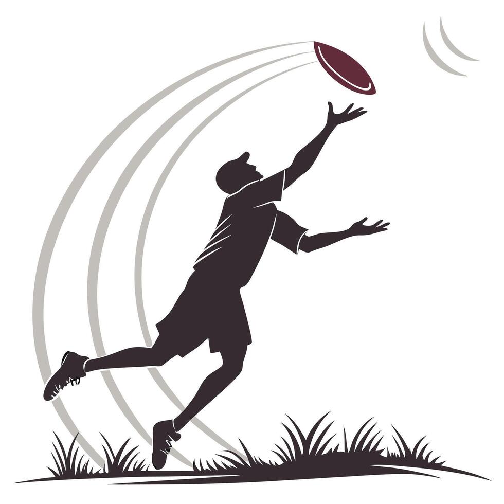 Silhouette Man Catching Flying Disc Outdoors vector