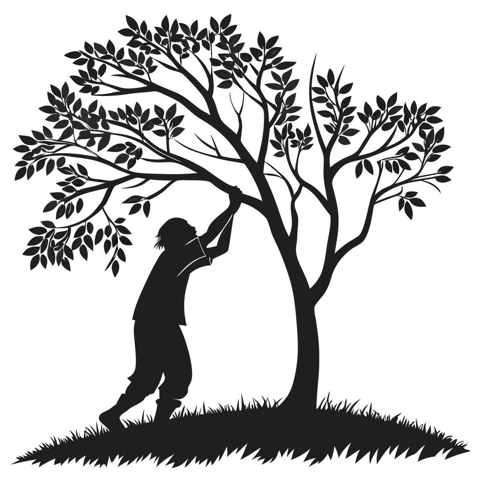 Silhouette Man Hugging A Tree Trunk vector