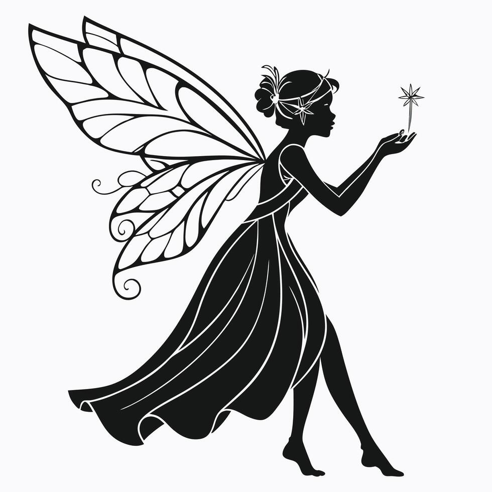 Silhouette Of A Fairy Holding A Star vector