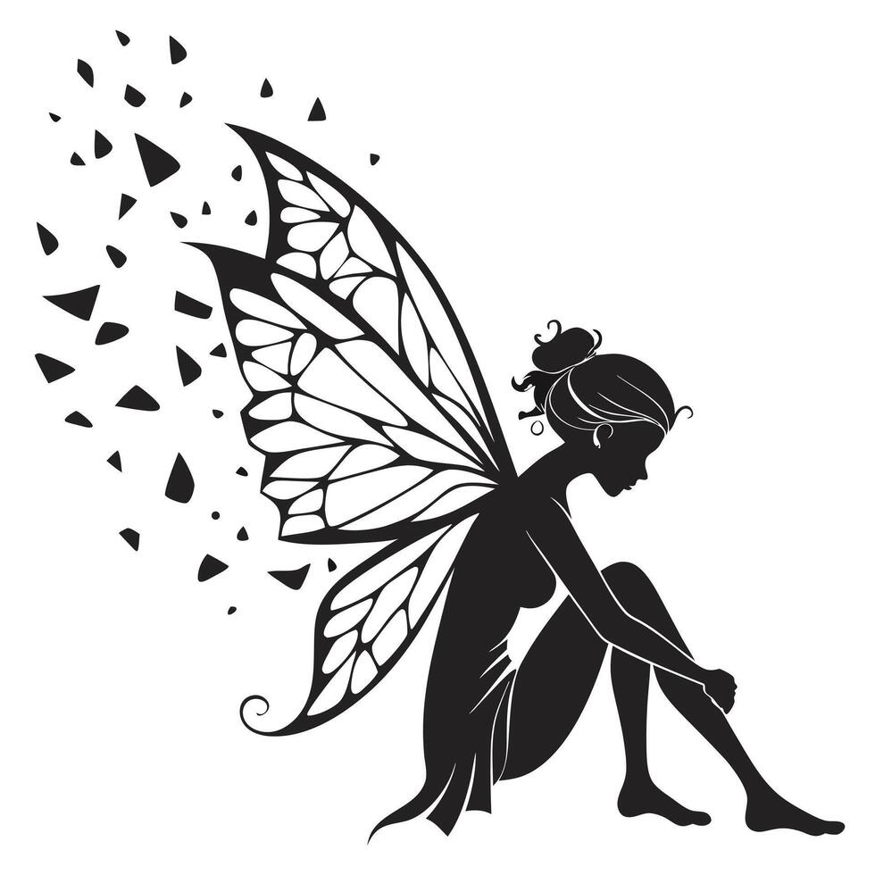 Silhouette Of A Broken Wing Fairy vector