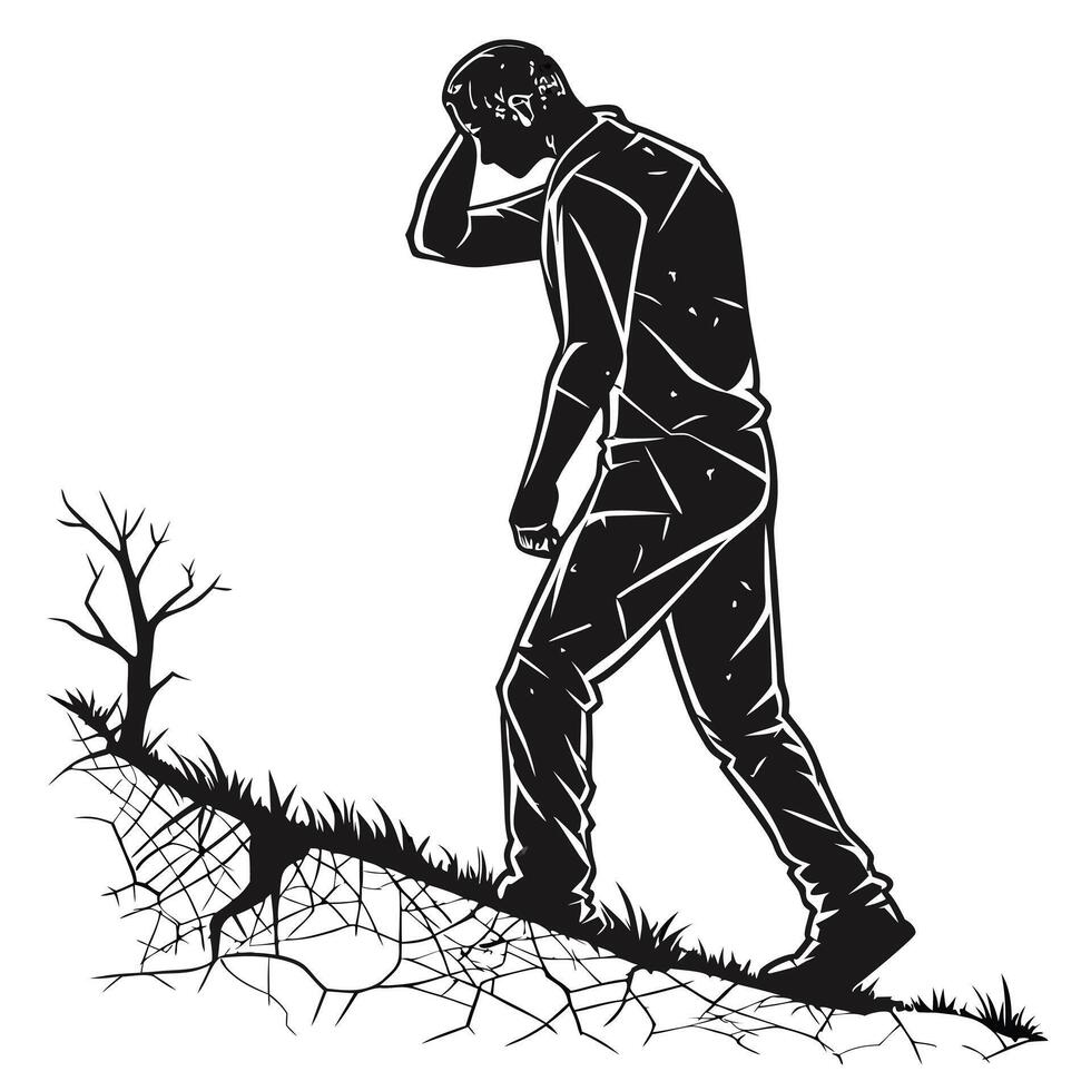 Silhouette Of Distressed Man On Cracked Earth vector