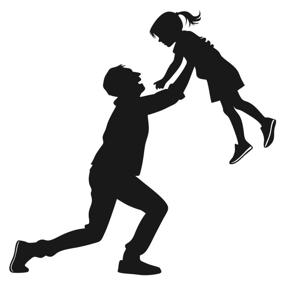 Silhouette Of Father Playing With Daughter vector