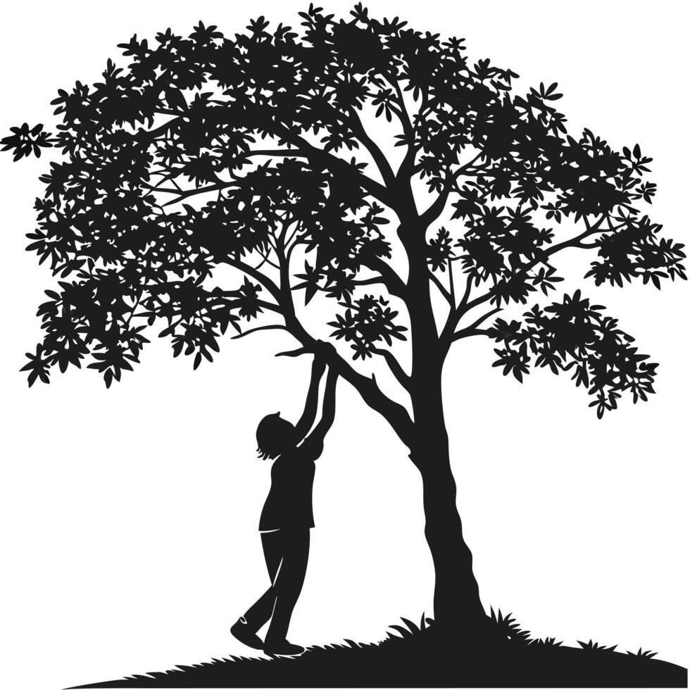 Silhouette Woman Under A Large Tree vector